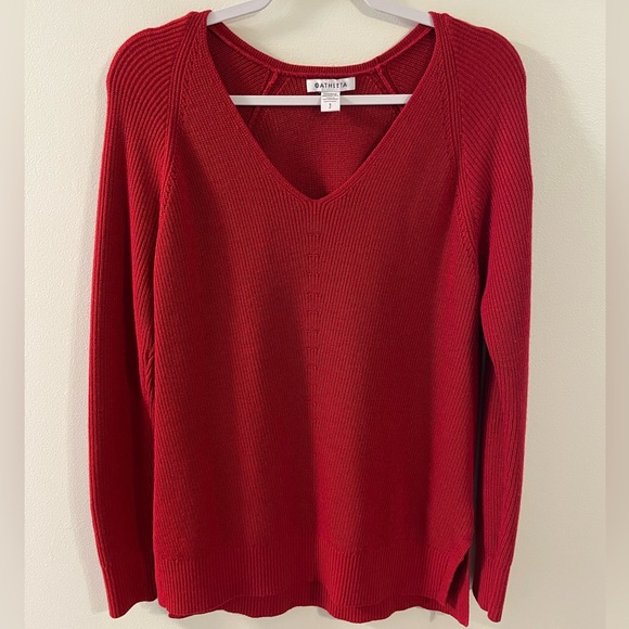 Athleta Red Hanover V-neck Sweater Tunic Size Small - Picture 2 of 8